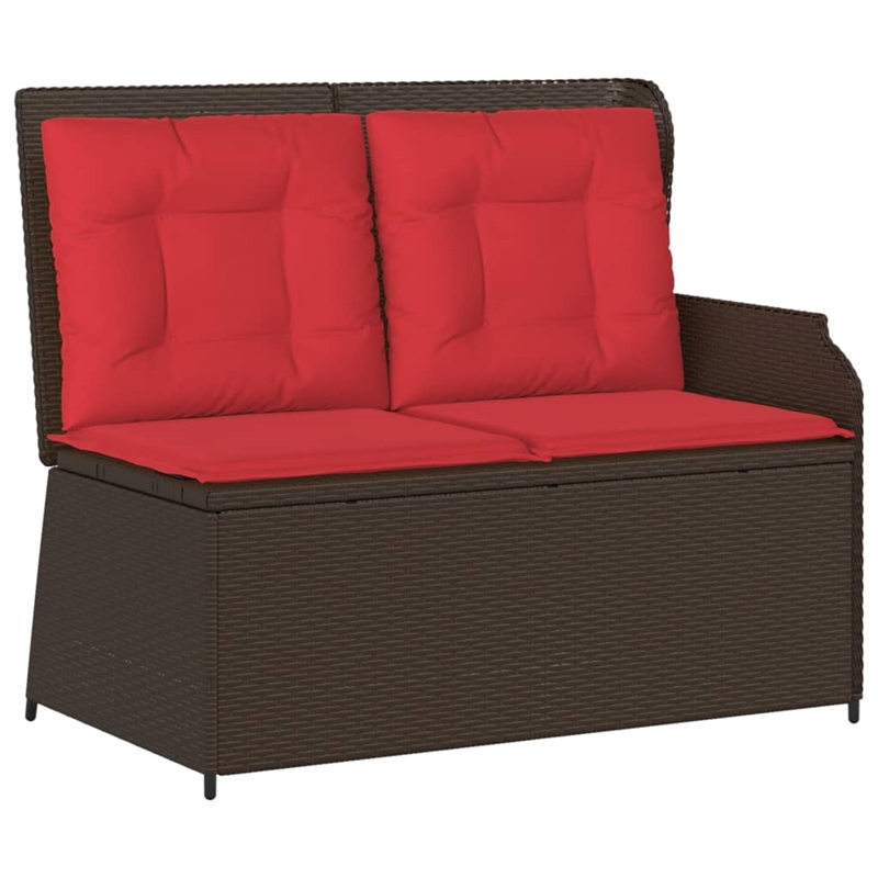 vidaXL PE Rattan Powder-Coated Steel & Polyester Reclining Patio Bench in Brown