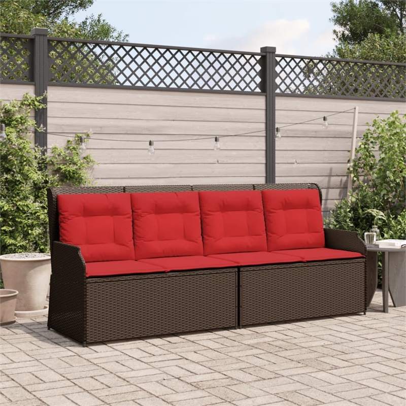 vidaXL PE Rattan Powder-Coated Steel & Polyester Reclining Patio Bench in Brown