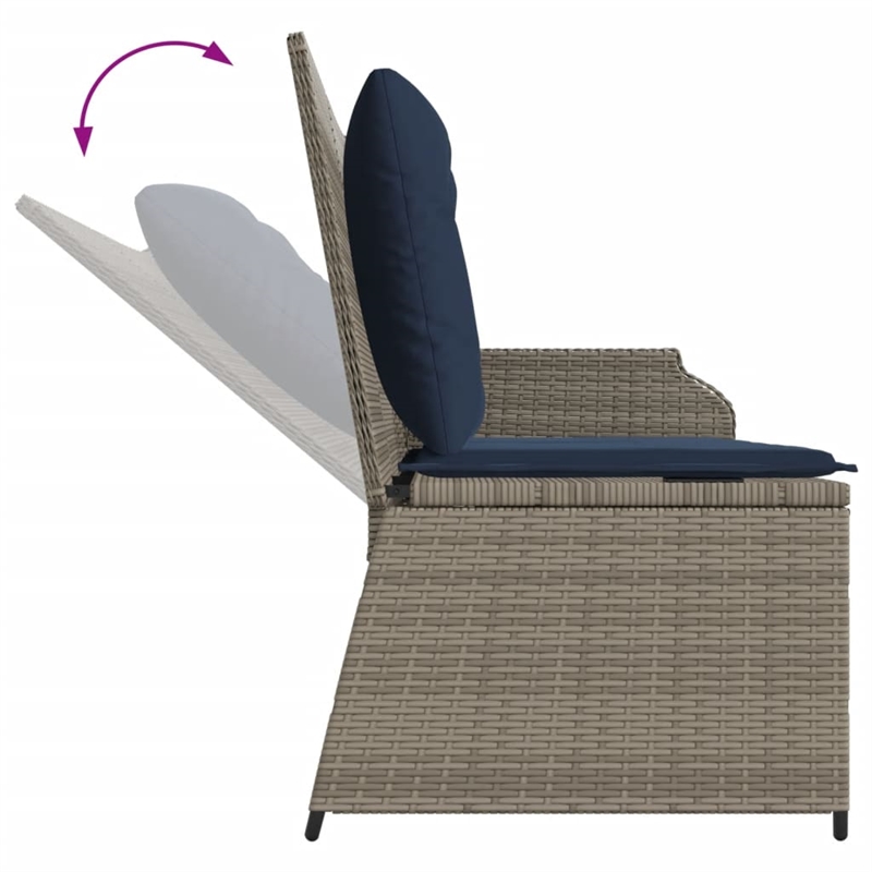 vidaXL Standard PE Rattan Reclining Patio Bench in Grey
