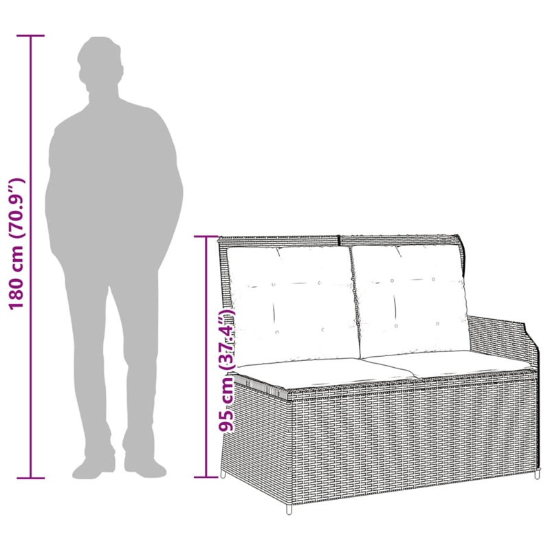 vidaXL Standard PE Rattan Reclining Patio Bench in Grey