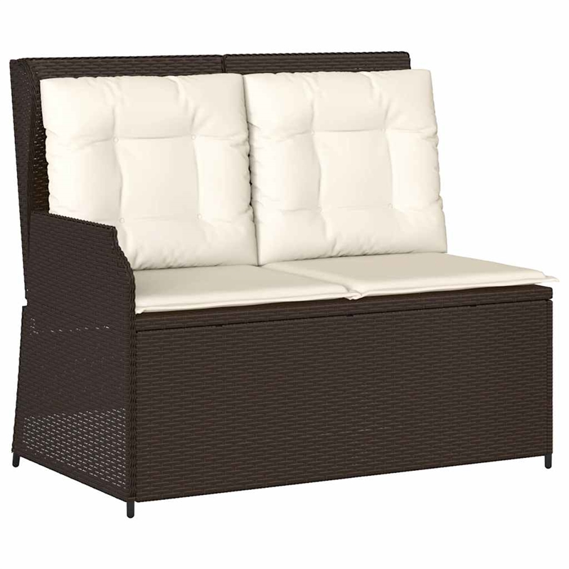 vidaXL Medium PE Rattan Reclining Patio Bench With Adjustable Armrests in Brown