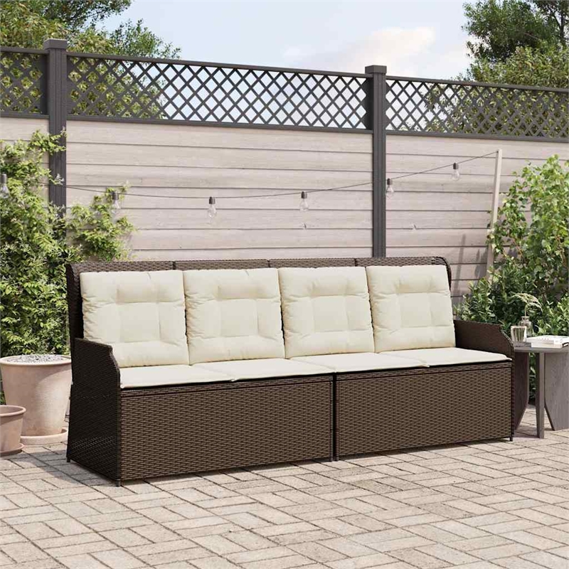 vidaXL Medium PE Rattan Reclining Patio Bench With Adjustable Armrests in Brown