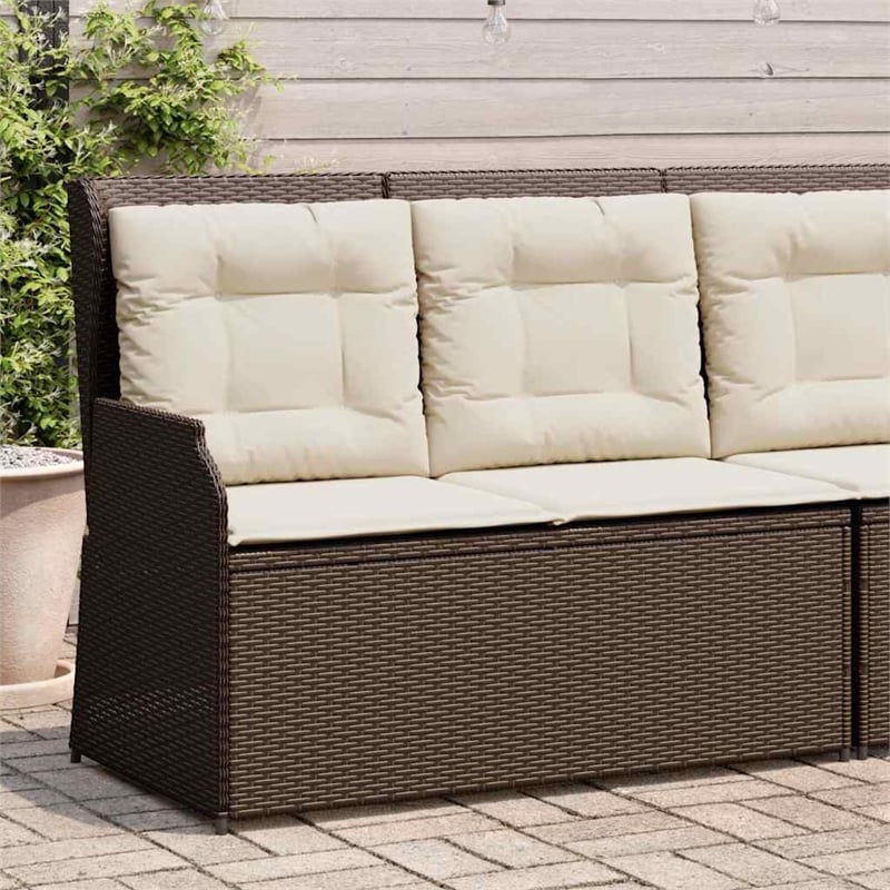 vidaXL Medium PE Rattan Reclining Patio Bench With Adjustable Armrests in Brown