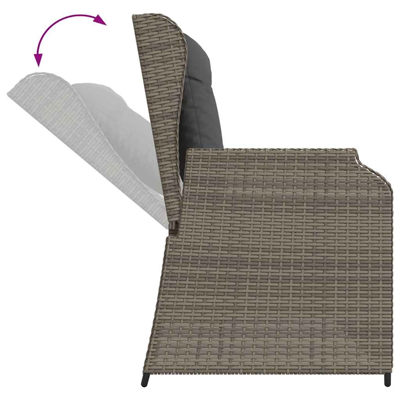 vidaXL PE Rattan And Powder-Coated Steel Reclining Garden Bench in Grey