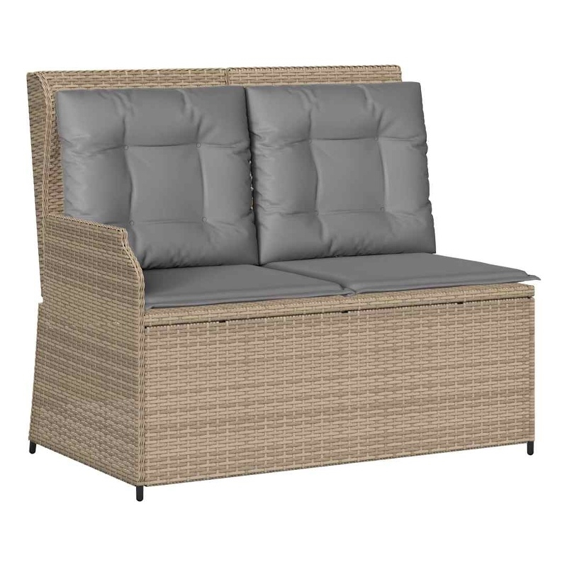 vidaXL Standard PE Rattan Reclining Patio Bench in Beige And Light Grey