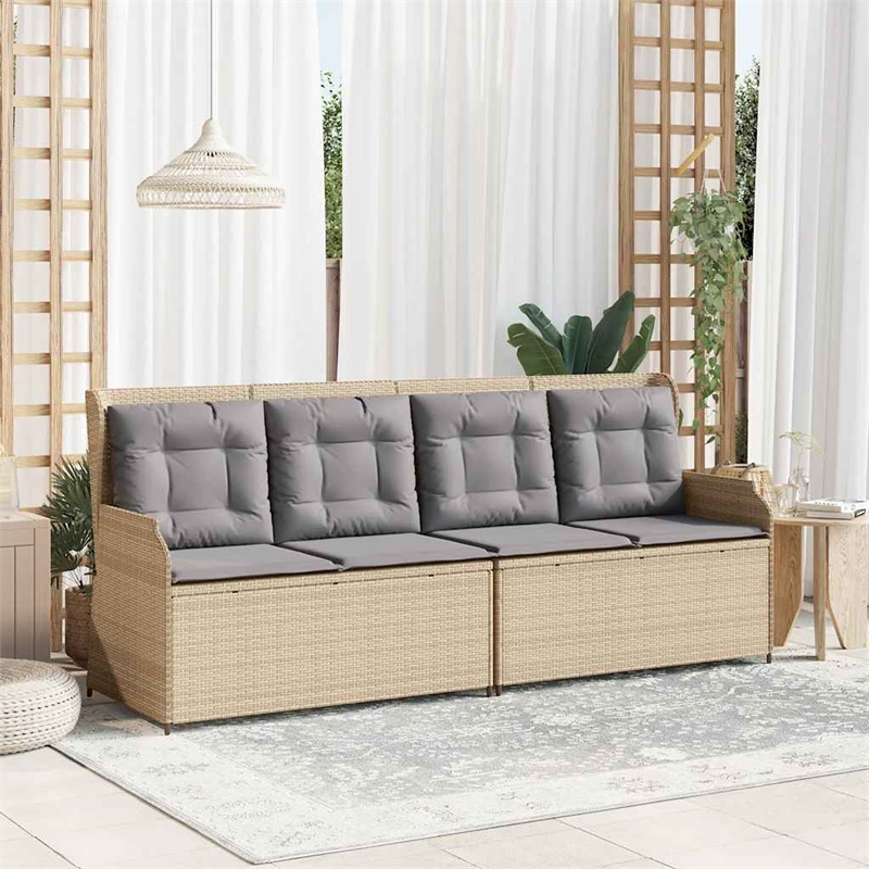 vidaXL Standard PE Rattan Reclining Patio Bench in Beige And Light Grey
