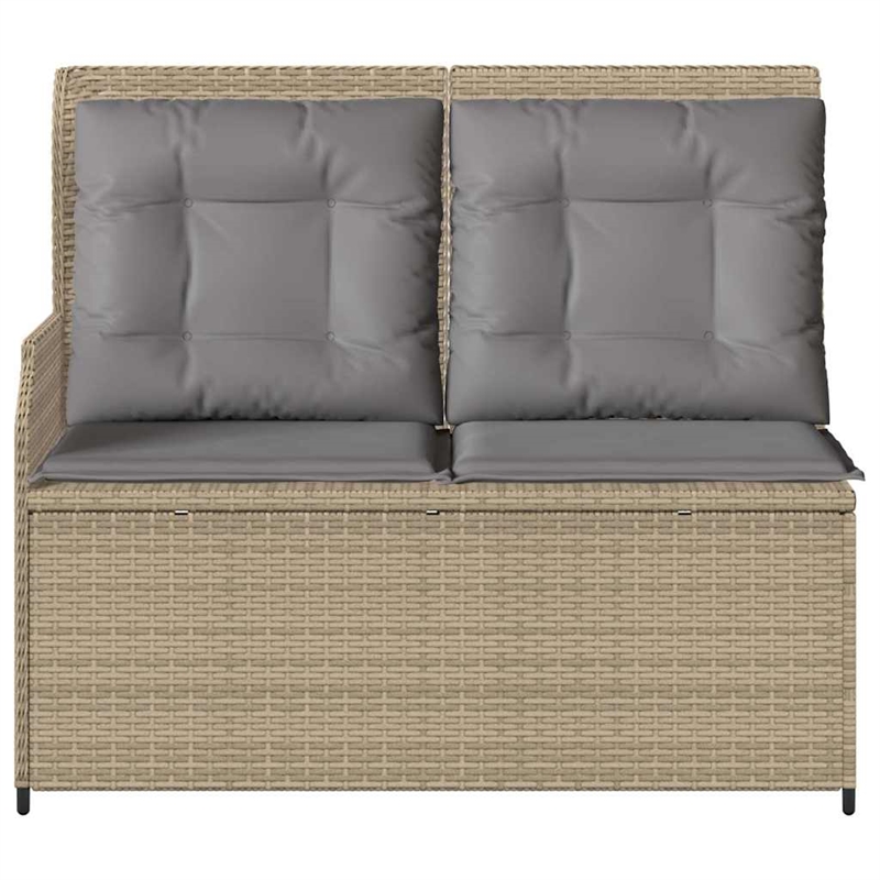 vidaXL Standard PE Rattan Reclining Patio Bench in Beige And Light Grey
