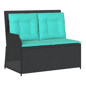 vidaXL 2-Seater PE Rattan Reclining Patio Bench in Black And Turquoise
