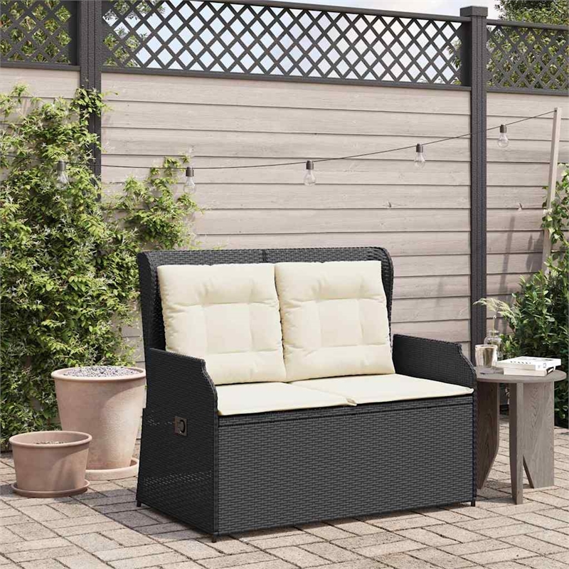 vidaXL PE Rattan & Powder-Coated Steel Reclining Garden Bench in Black