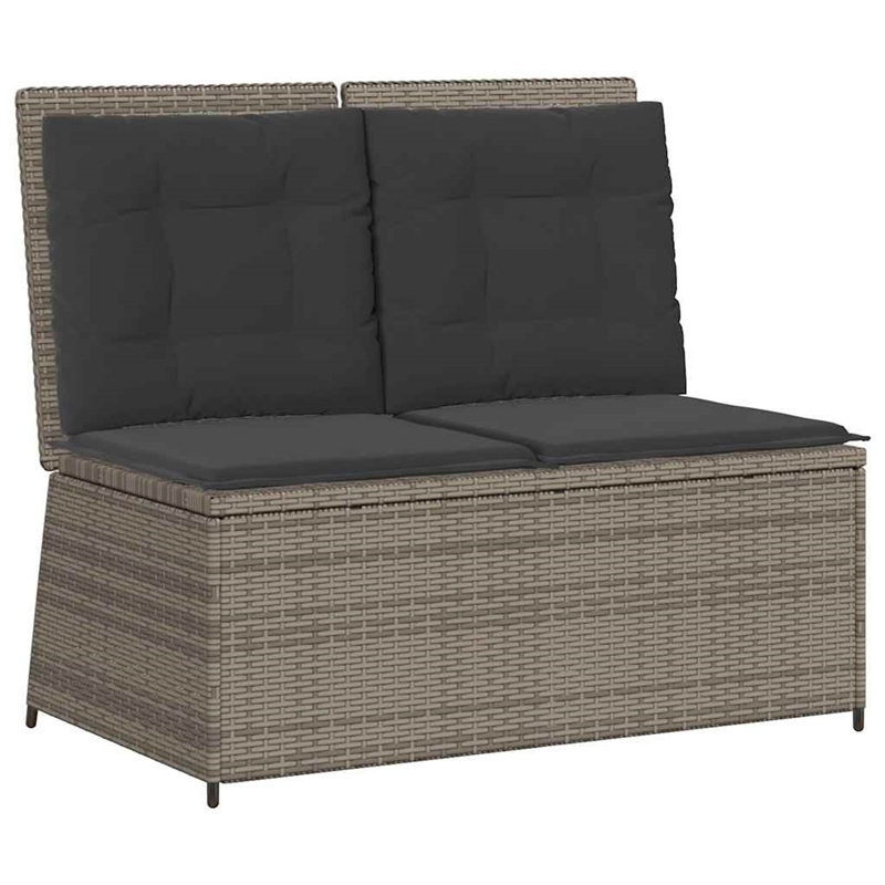 vidaXL Medium Poly Rattan And Powder-Coated Steel Reclining Garden Bench in Grey