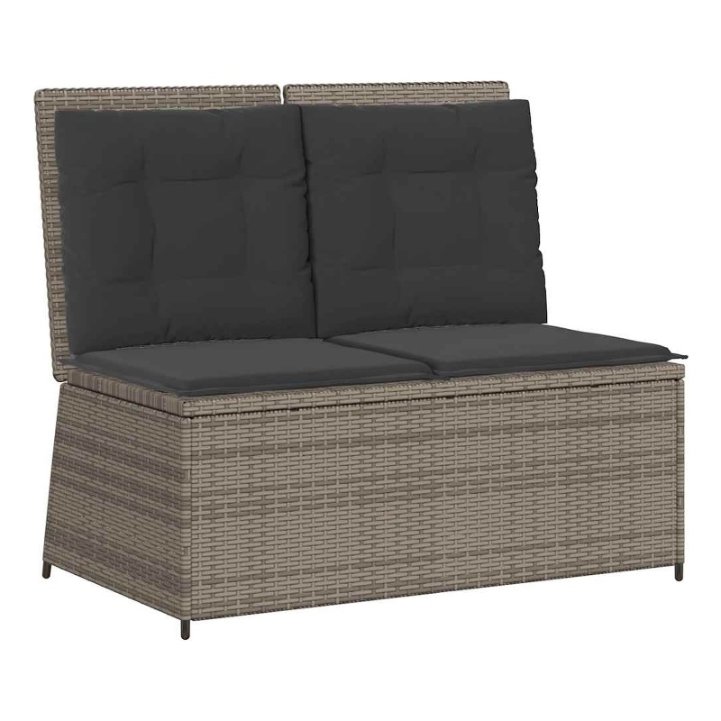 vidaXL Medium Poly Rattan And Powder-Coated Steel Reclining Garden Bench in Grey