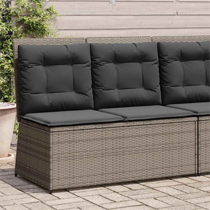 vidaXL Medium Poly Rattan And Powder-Coated Steel Reclining Garden Bench in Grey