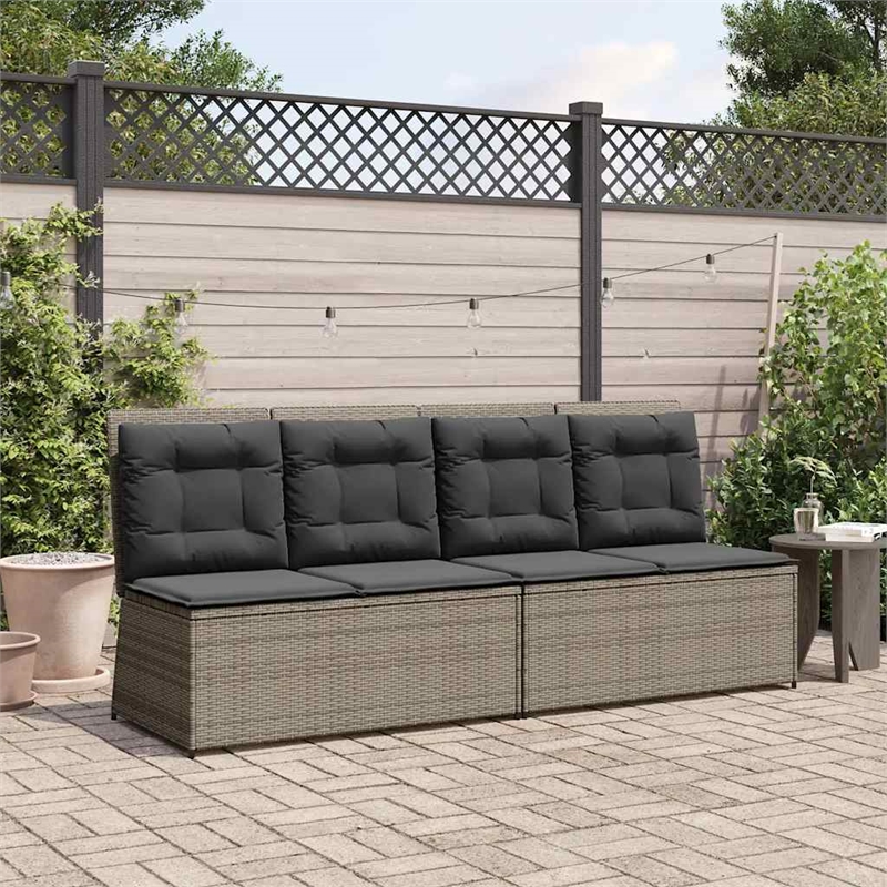 vidaXL Medium Poly Rattan And Powder-Coated Steel Reclining Garden Bench in Grey