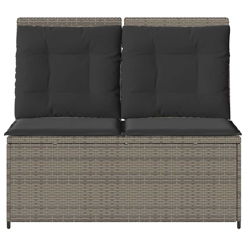 vidaXL Medium Poly Rattan And Powder-Coated Steel Reclining Garden Bench in Grey