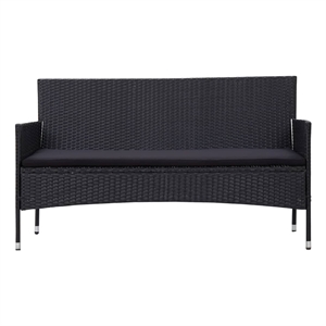 vidaXL 3-Seater Poly Rattan Patio Sofa With Cushions in Black/Black Frame
