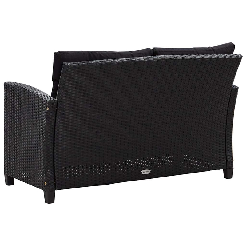 vidaXL 2-Seater Lightweight Poly Rattan Garden Sofa in Black