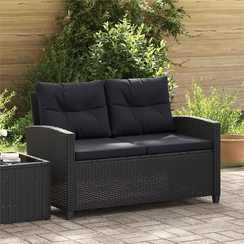 vidaXL 2-Seater Lightweight Poly Rattan Garden Sofa in Black