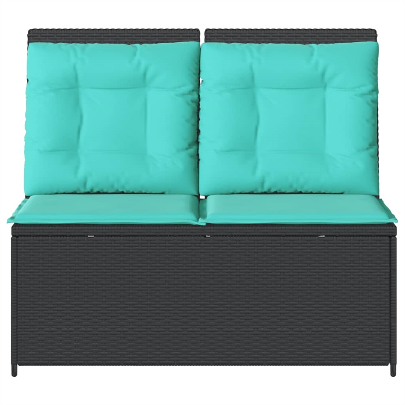 vidaXL Poly Rattan Reclining Patio Bench in Black And Turquoise