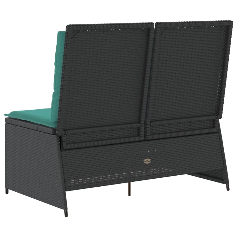 vidaXL Poly Rattan Reclining Patio Bench in Black And Turquoise