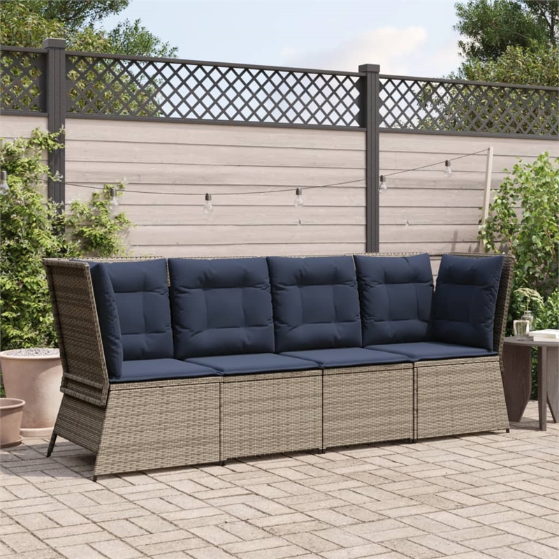 vidaXL Medium PE Rattan And Powder-Coated Steel Patio Sofa in Grey And Navy Blue