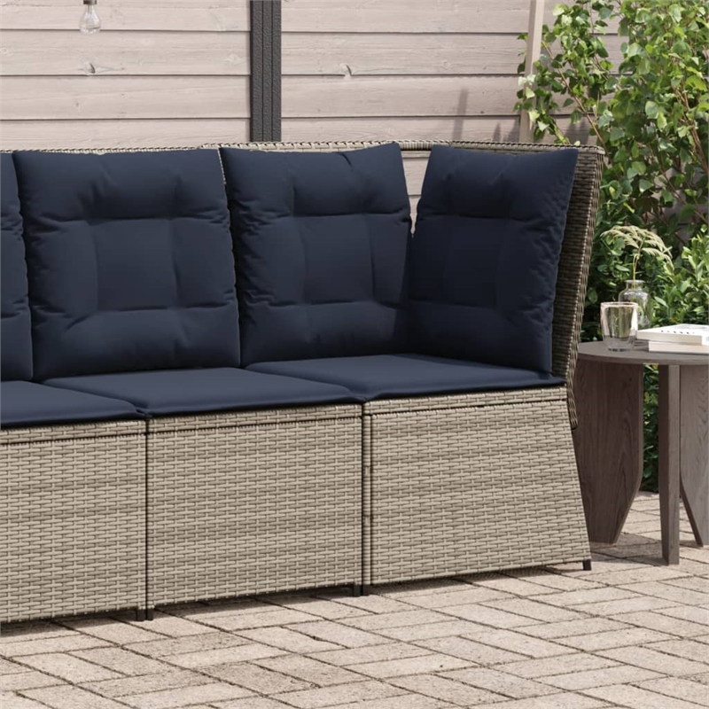 vidaXL Medium PE Rattan And Powder-Coated Steel Patio Sofa in Grey And Navy Blue
