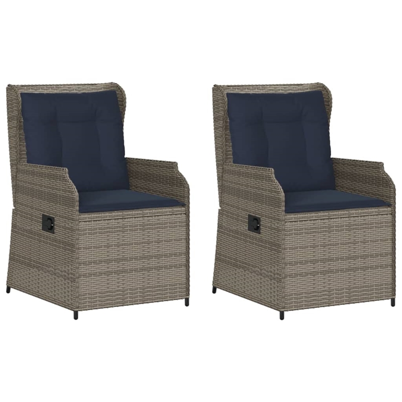 vidaXL Reclining Patio Chair Set of 2 Medium PE Rattan in Grey