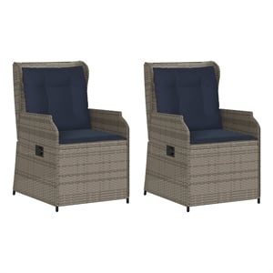 vidaXL Reclining Patio Chair Set of 2 Medium PE Rattan in Grey