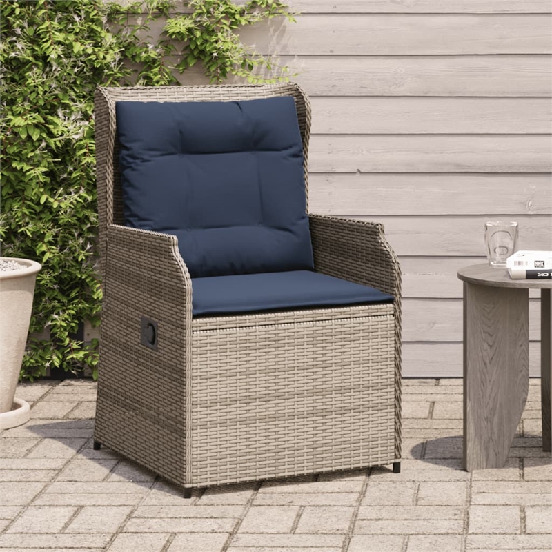 vidaXL Reclining Patio Chair Set of 2 Medium PE Rattan in Grey