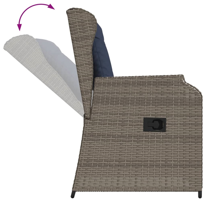 vidaXL Reclining Patio Chair Set of 2 Medium PE Rattan in Grey
