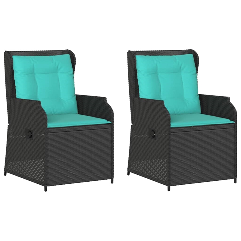 vidaXL Reclining Patio Chair Set of 2 Standard PE Rattan in Black