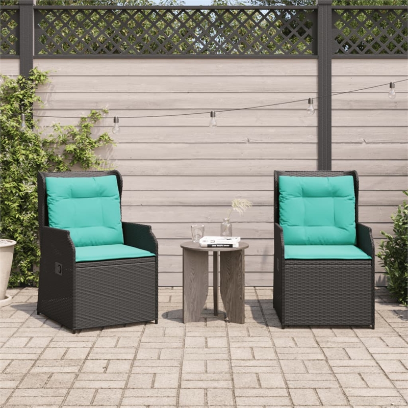 vidaXL Reclining Patio Chair Set of 2 Standard PE Rattan in Black
