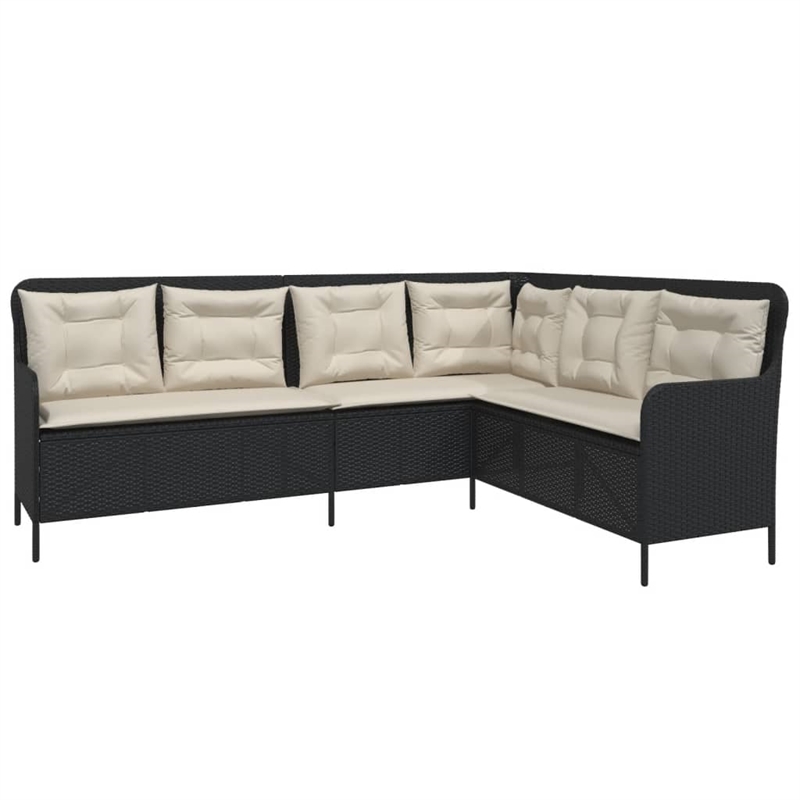 vidaXL L-Shaped Patio Sofa With Cushions in Cream White and Black Poly Rattan