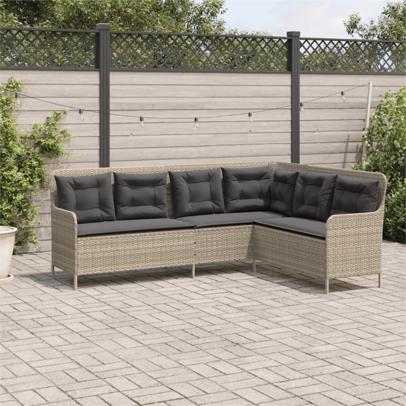vidaXL L-Shaped Patio Sofa With Cushions in Dark Grey and Light Gray Poly Rattan