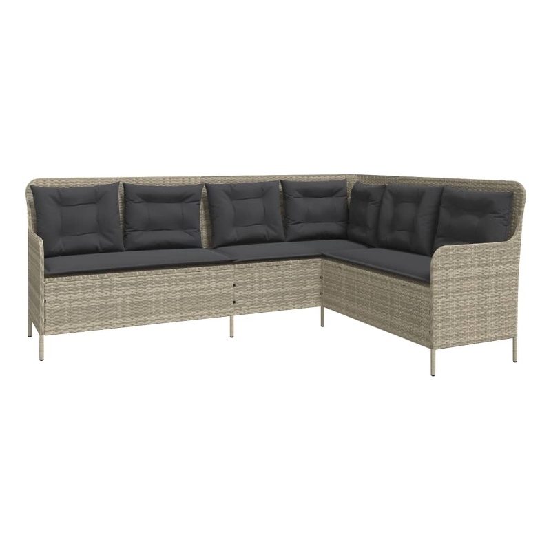 vidaXL L-Shaped Patio Sofa With Cushions in Dark Grey and Light Gray Poly Rattan