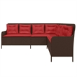 vidaXL Poly Rattan & Powder-Coated Steel & Polyester Patio Sofa in Brown & Red