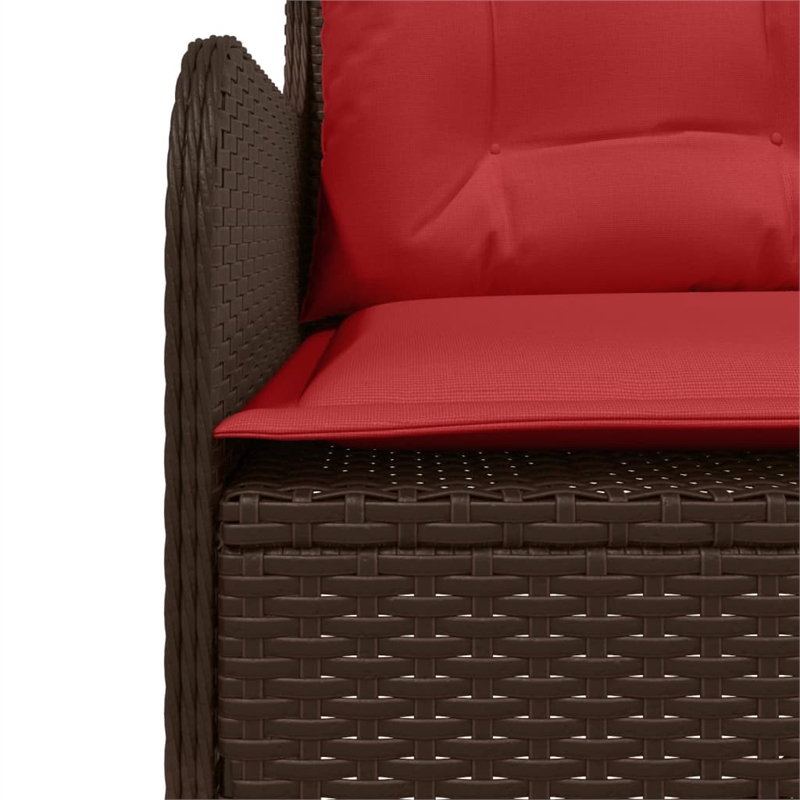 vidaXL Poly Rattan & Powder-Coated Steel & Polyester Patio Sofa in Brown & Red