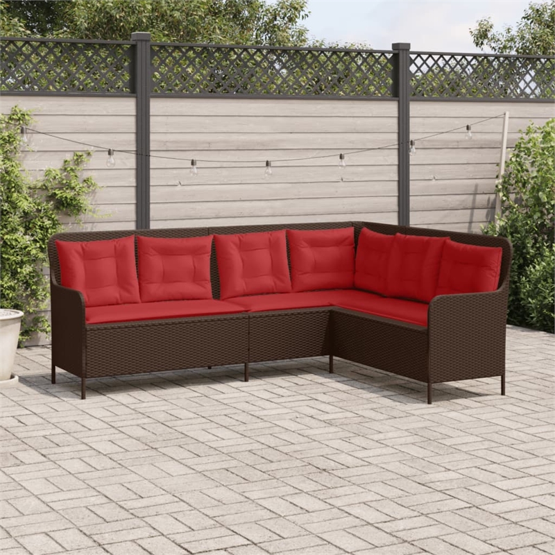 vidaXL Poly Rattan & Powder-Coated Steel & Polyester Patio Sofa in Brown & Red