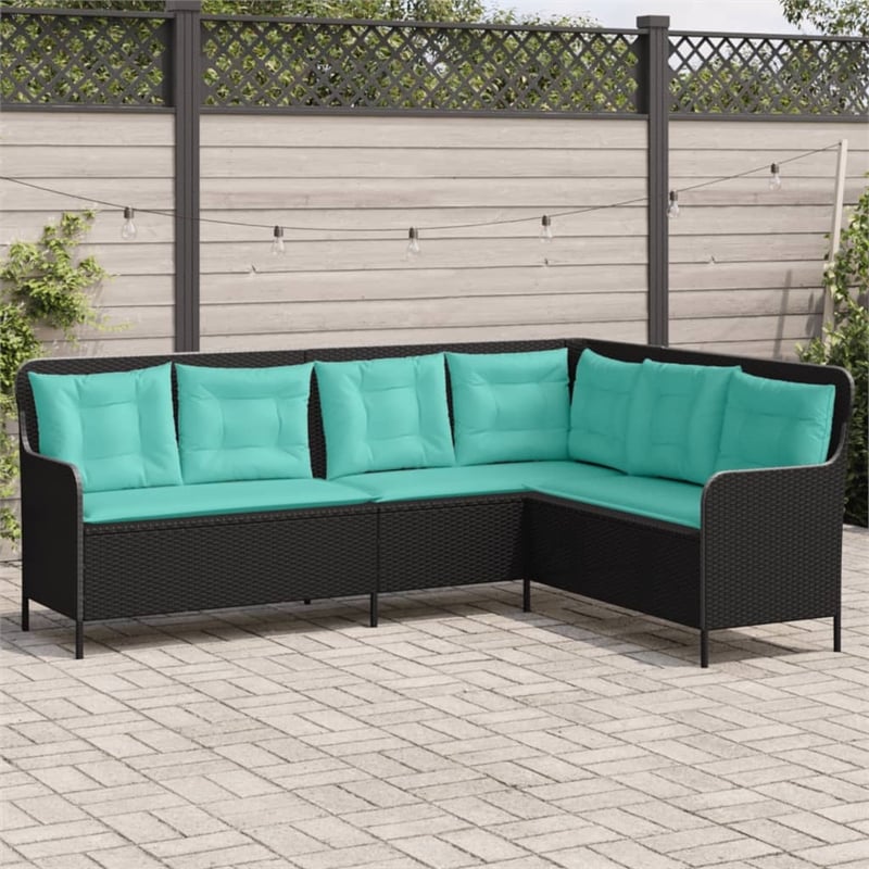 vidaXL Poly Rattan Patio Sofa in Black And Turquoise