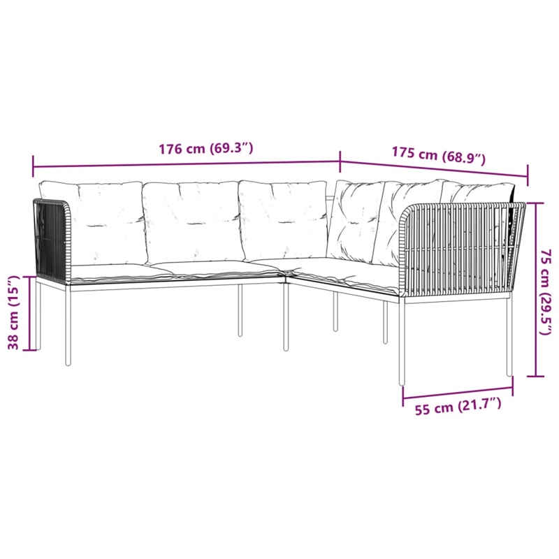 vidaXL Powder-Coated Steel & Textilene Fabric Garden Sofa in Black & Anthracite