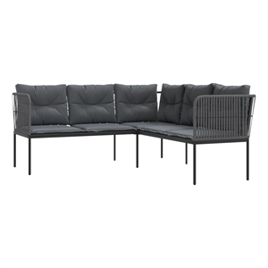 vidaXL Powder-Coated Steel & Textilene Fabric Garden Sofa in Black & Anthracite