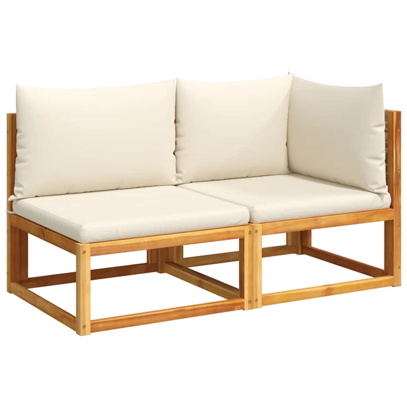 vidaXL 2-Seater Modular Solid Acacia Wood Garden Sofa in Beige