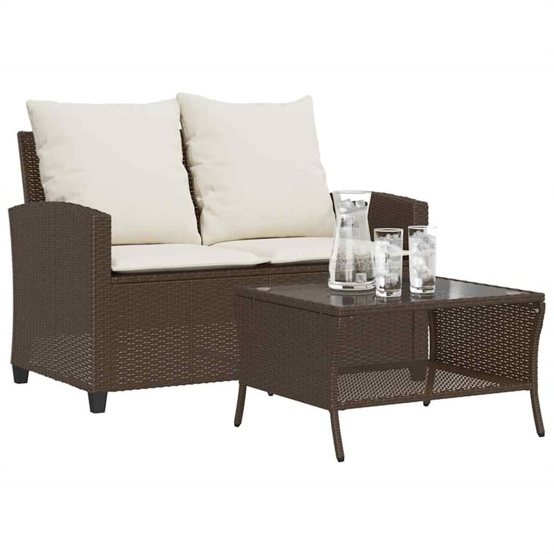 vidaXL 2-Seater Poly Rattan Garden Sofa With Removable Covers in Brown