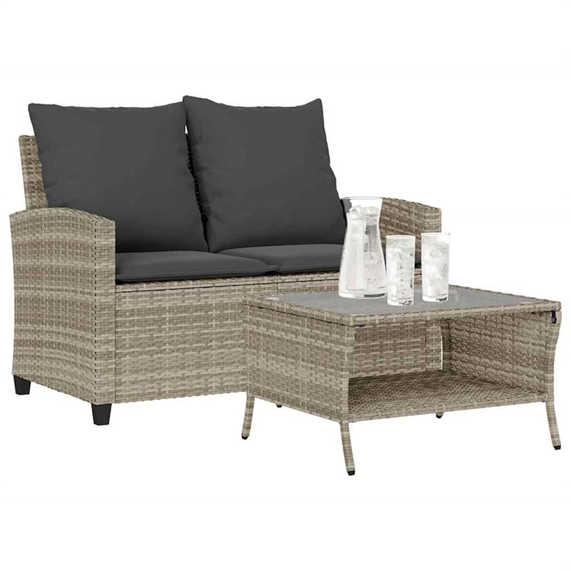 vidaXL Medium PE Rattan Garden Sofa With Removable Covers in Light Grey