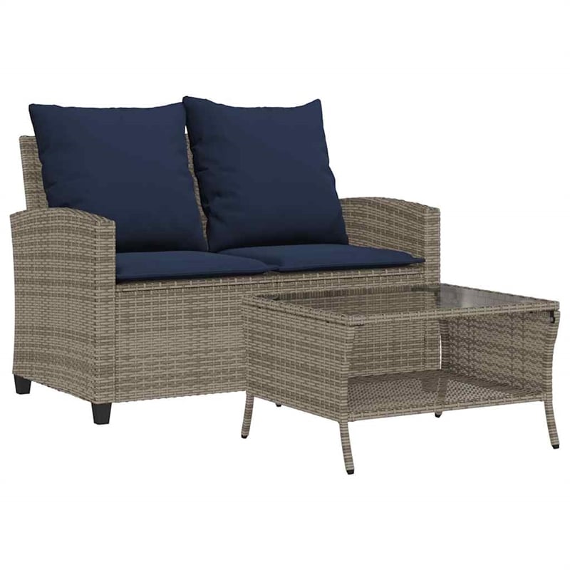 vidaXL PE Rattan And Powder-Coated Steel And Tempered Glass Garden Sofa in Grey