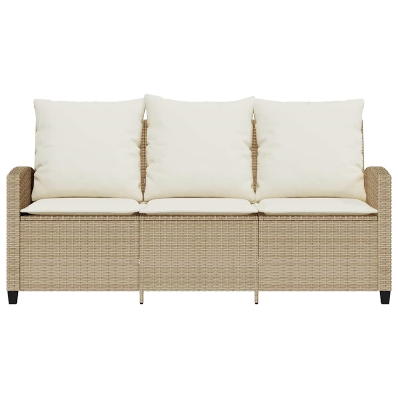vidaXL 3-Seater PE Rattan Garden Sofa With Removable Covers in Beige
