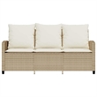 vidaXL 3-Seater PE Rattan Garden Sofa With Removable Covers in Beige