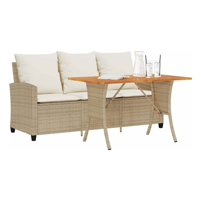 vidaXL 3-Seater PE Rattan Garden Sofa With Removable Covers in Beige