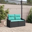 vidaXL Poly Rattan Garden Sofa With Cushion in Black