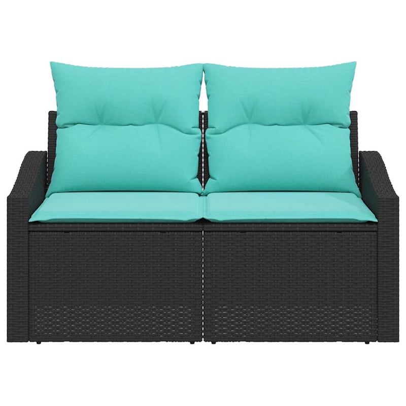 vidaXL Poly Rattan Garden Sofa With Cushion in Black