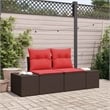 vidaXL Brown Poly Rattan Garden Sofa With Cushions in Red